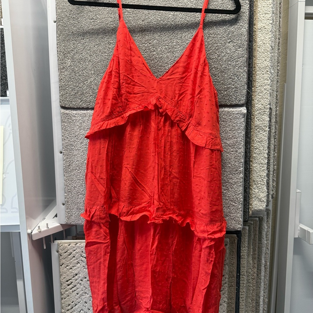 Express Red Sleeveless Ruffle Dress